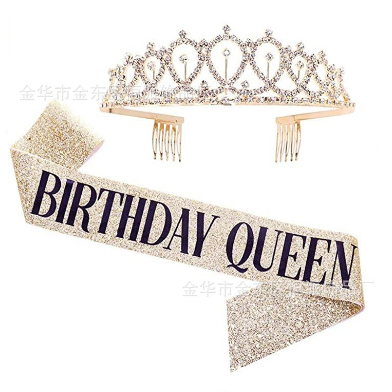 Cumpleaños en stock, banda de cumpleaños, correa de etiqueta, corona de oro rosa, correa de hombro