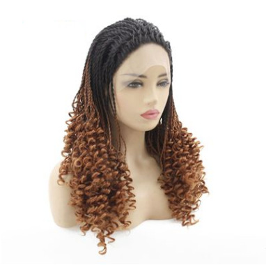 Comercio exterior europeo y americano pelucas de fibra química de encaje frente a la cubierta de la cabeza para mejorar el color de dos pequeñas trenzas más pequeños rollo de trenzas sucias LW0307