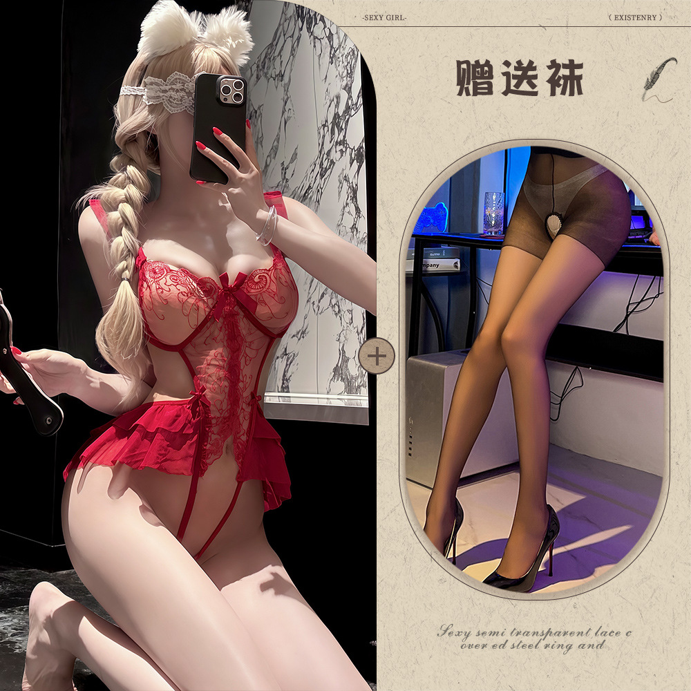 버건디 + 블랙 가랑이 없는 양말