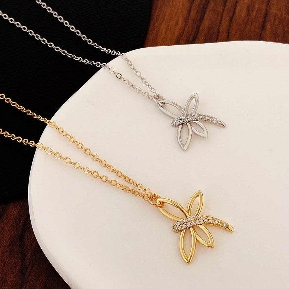 Daily Occasion Copper Material Fashion Dragonfly Copper Necklace Inlay Zircon Copper Necklaces