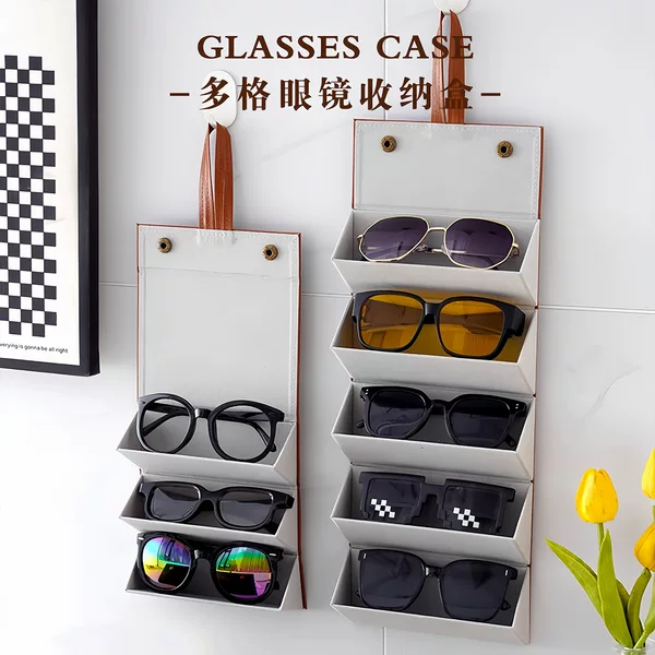 Sunglasses Storage Box, Portable Glasses and Sunglasses Bag, Multi-Compartment Foldable Eye Bag, Travel Portable Storage Rack for Men and Women