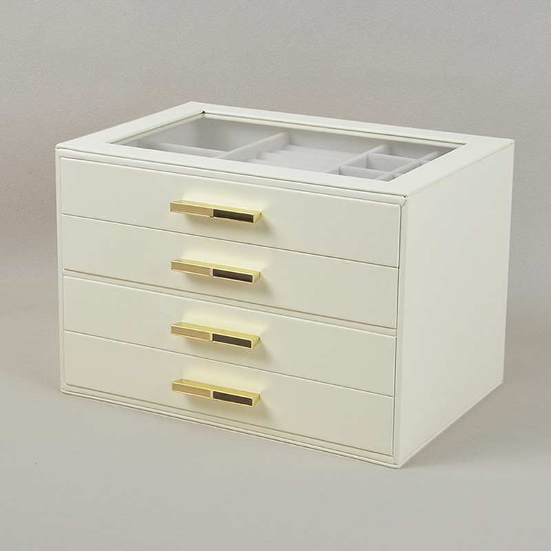 Cross-Border Pu Four-Layer Drawer Glass Skylight Storage Box Necklace Earrings Earrings Exquisite Jewelry Box Gold Jewelry Box