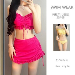 Best-selling new women's swimsuit, fresh and minimalist, no underwire, shaping, slimming, monochrome bikini set swimwear.