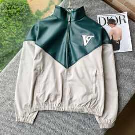 正确版本现货高品质驴家新款羊皮拼接立领时尚夹克外套