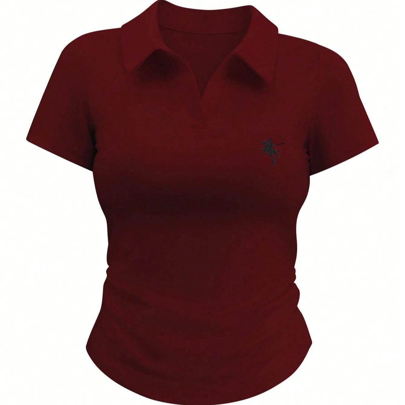 Slim Fit Women's Polo Shirt Collared Solid Colour Equestrian Top_voghion.com
