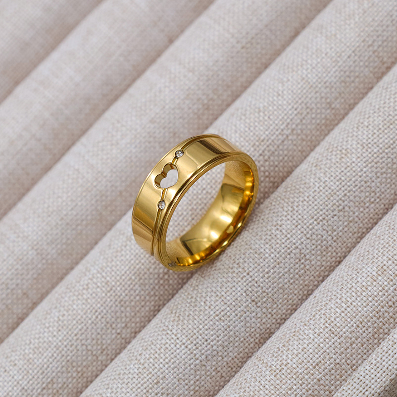Hollow Heart Zircon Inlaid Stainless Steel Ring