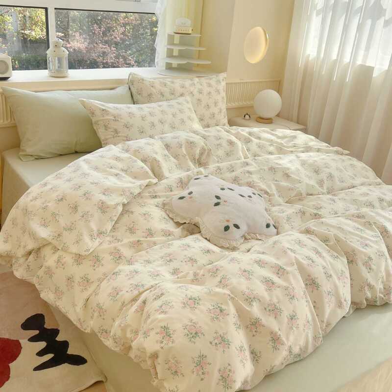 2026 First Batch of Fresh Floral All-Cotton Four-Piece Bedding Set in Blogger Style for Student Dormitory, Printed Aa Version