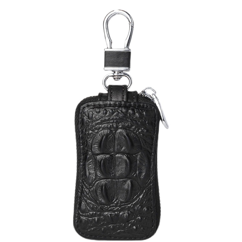 Patrón de cocodrilo curvado caja de la llave del coche primera capa de piel de vaca de gran capacidad bolsa de cuero genuino hombres y mujeres de la cadena dominante multifuncional