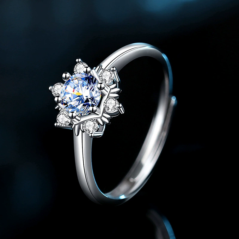 Creative ring with stone, classic fashionable wedding ring, with snowflakes, silver 925 sample