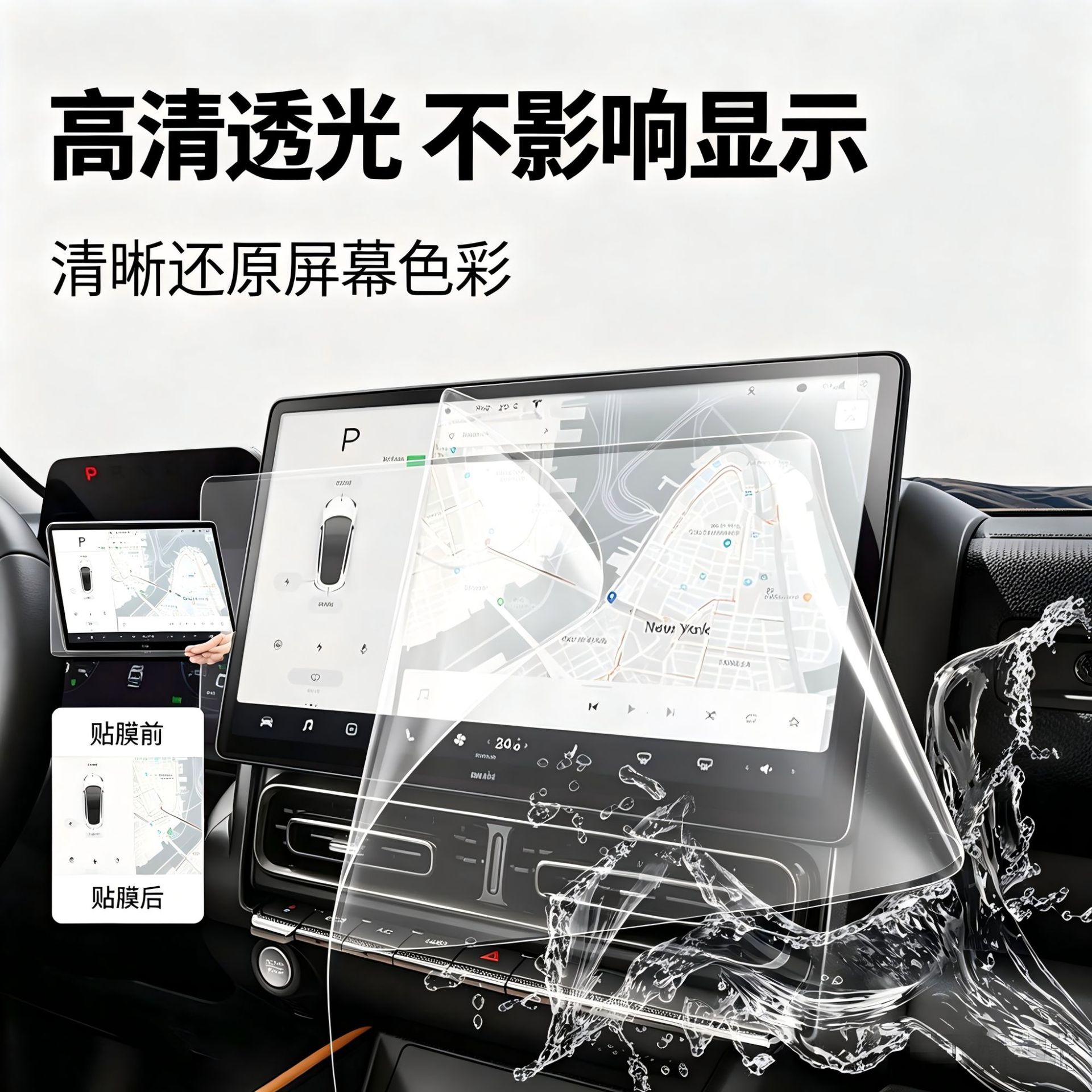 Suitable for Tesla Model 3/Y center console screen protector, high-definition, transparent, anti-fingerprint, easy to apply, no white edges
