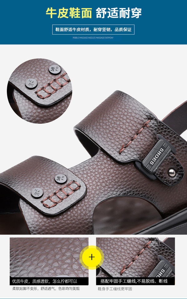 Dép sandal nam da bò lớp đầu hở ngón thoáng khí chống trượt đi biển và dạo phố — C6253 Màu nâu, C6253 Màu đen chi tiết 11