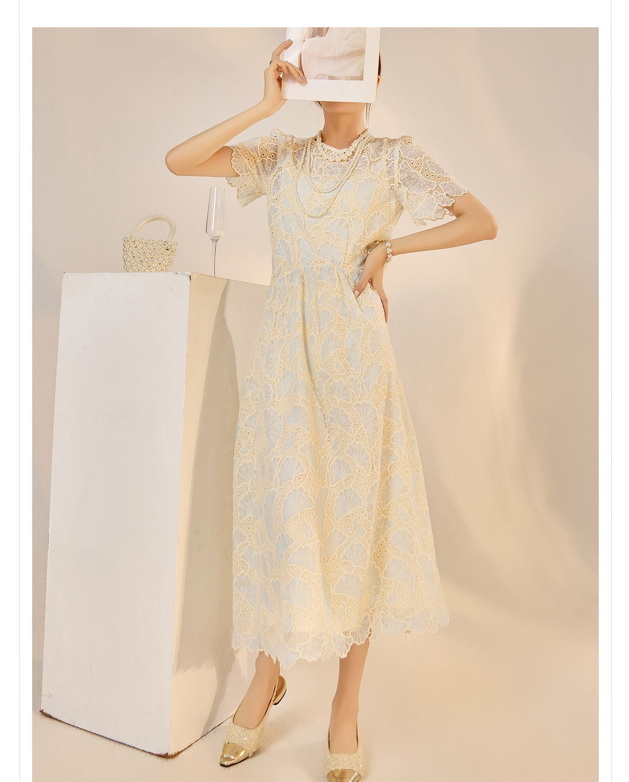 Đầm maxi nữ phong cách dân tộc dáng rộng, tay ngắn, thắt eo, thiết kế cổ tích mùa hè — Màu xanh lam hồng chi tiết 13