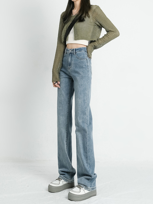 Narrow Straight-Leg Jeans for Women, Spring and Autumn 2026 New Style, High-Waisted, Slimming, Stretchy Cigarette Pants, Extended Length for Petite Figures Narrow Straight-Leg Jeans for Women, Spring and Autumn 2026 New Style, High-Waisted, Slimming, Stretchy Cigarette Pants, Extended Length for Petite Figures