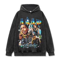 Cross-border American hip-hop A$AP Rocky printed short-sleeved T-shirt washing long-sleeved loose heavy hooded sweatshirt men