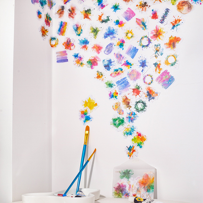 Un día hermoso, difuminado de acuarela, pegatinas de gran peso, serie de cajas de pintura de acuarela, material de collage de decoración de cuentas a mano
