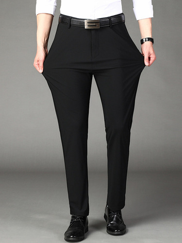 Summer casual straight-leg cow silk thin elastic men's pants business lightweight luxury plus-size pants cool men's long pants