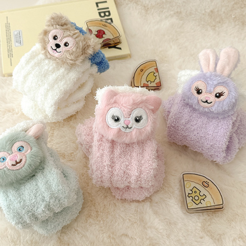 New coral velvet plush children's anti-odor thickened padded star-shaped home floor socks sleep socks postpartum socks