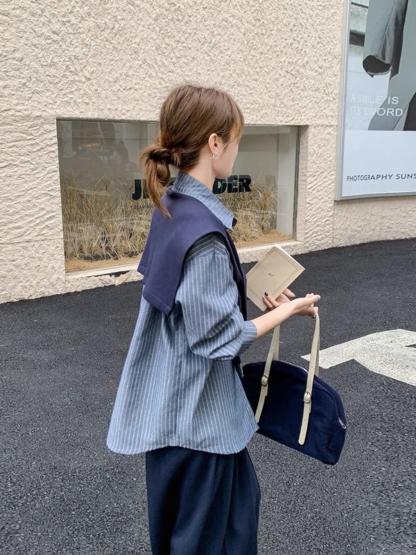 时尚减龄显瘦条纹衬衫披肩套装女装2025秋季新款半身裙休闲三件套|undefined