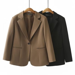 Fat mm Plus Size 2025 Autumn New Women's Clothing Korean Style Fashionable Casual Pure Color Long-Sleeved Suit Jacket Z1 2503