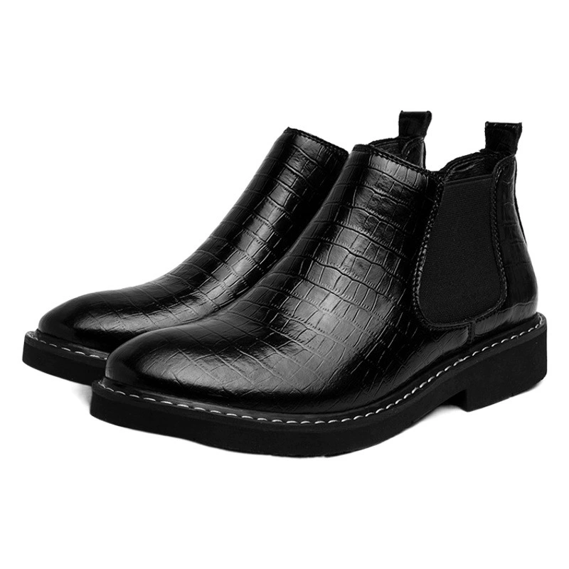 Осенние и зимние 2024 мужские сапоги челси высокая банда повседневная обувь трансграничные большие размеры мужская обувь кожаная высокая внутренняя высота