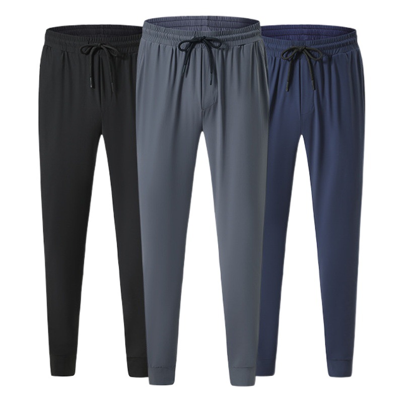 Pantalones deportivos de seda helada para hombre, pantalones largos casuales de secado rápido para exteriores, pantalones de malla, pantalones deportivos elásticos sueltos y modernos para hombre.
