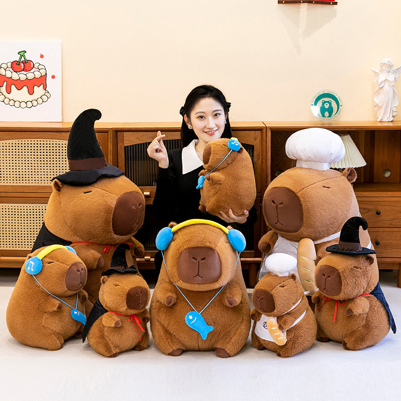 New creative chef magic hat headphones kapibala doll plush toy capybara grabbing machine doll foreign trade wholesale