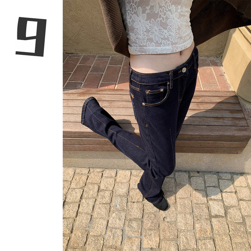 [9Hour] American Retro Bootcut Jeans for Women 2025 Autum Design Topstitch Casual Pants for Women Xf1379