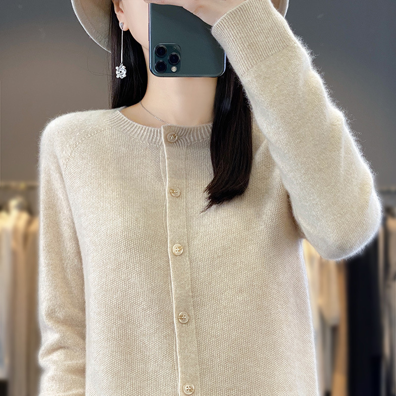 Autumn and Winter New First-Line Garment Round Neck Cardigan Women's Long-Sleeved Top Base-Layer Sweater Jacket All-Match Sweater