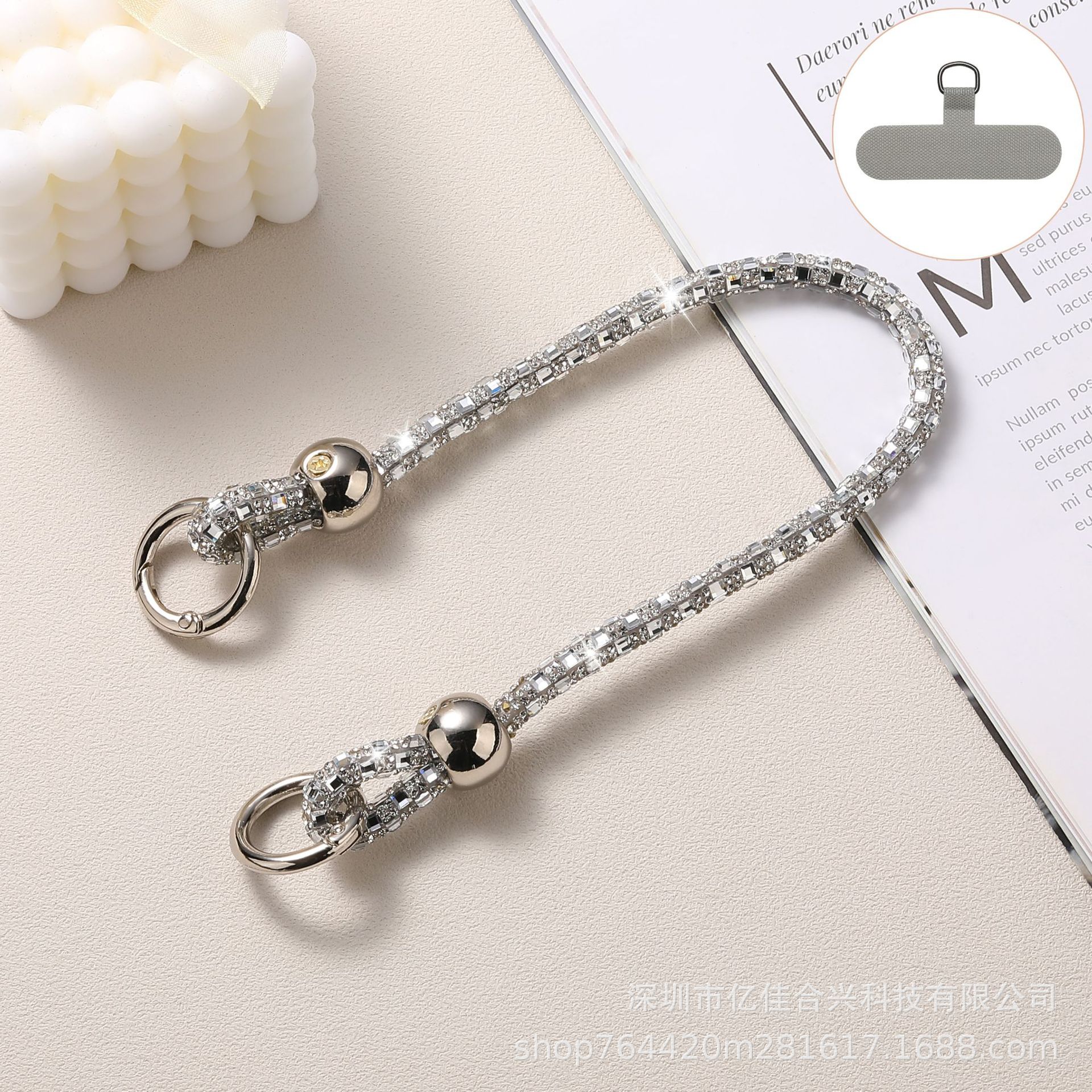 Rhinestone de lujo cuentas redondas de cristal cordón de mano cordón de teléfono móvil mensajero largo cadena colgante de teléfono móvil bolso colgante de hombro