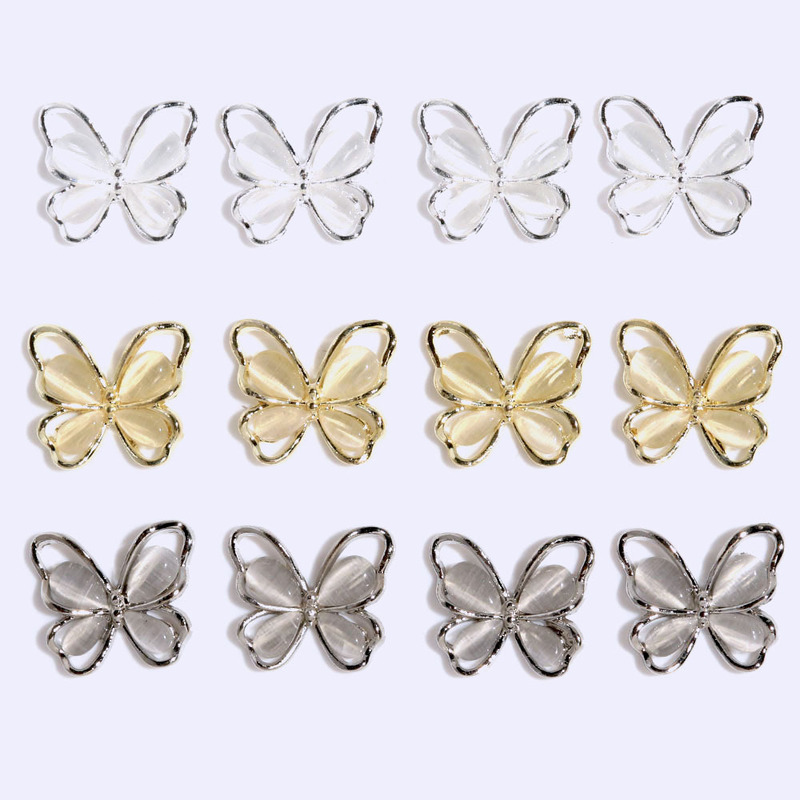2022 New hollow cat's eye bow gold silver nail stickers jewelry Japanese new nail alloy jewelry batch