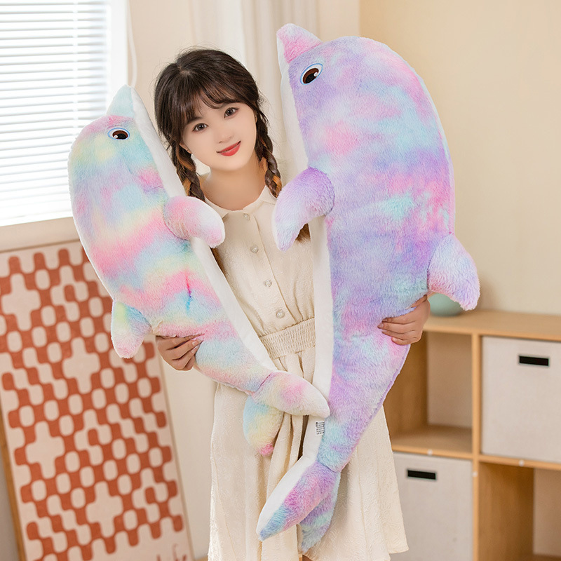 Simulación transfronteriza colorida muñeca de delfines serie Marina biológica teñido Arco Iris delfines almohada de juguete de peluche para las niñas