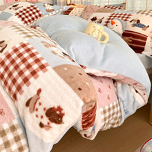 加厚牛奶绒床上四件套床单冬季珊瑚法兰绒床品床笠加绒卡通被套