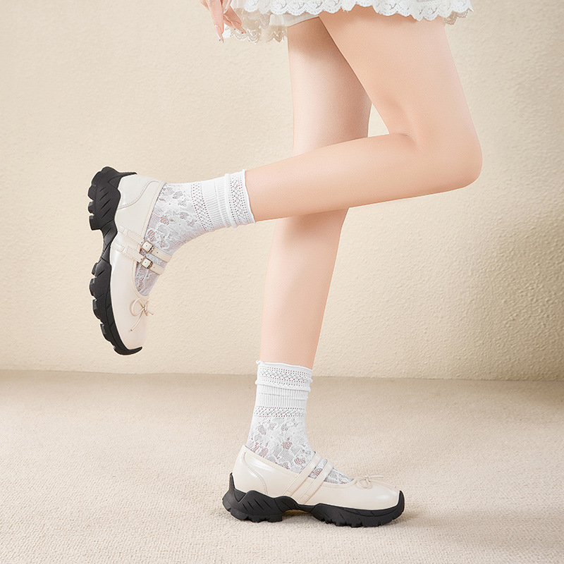 Zhr Bow-Knot Inner Heightening Mary Jane Shoes 2025 New Elegant French Ballet Small Leather Shoes Ins Women's Shoes