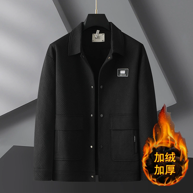 Толстый брат Осень 2023 новая мужская куртка с лацканами из саржи с увеличением жира Толстая куртка