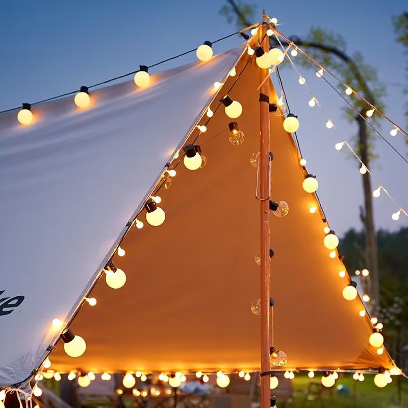 Camping al aire libre carpa impermeable cortina de cielo ambiente cadena de luces LED gran bola pantalla de luces de colores decoración mercado nocturno luces de puesto