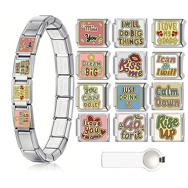 New Stainless Steel Italian Modular Bracelet DIY Healing Inspirational Mood English Pattern Free Combination and Customization