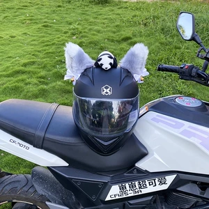 Personalized Cute Gray White Cat Ear Helmet Decoration Motorcycle Electric Vehicle