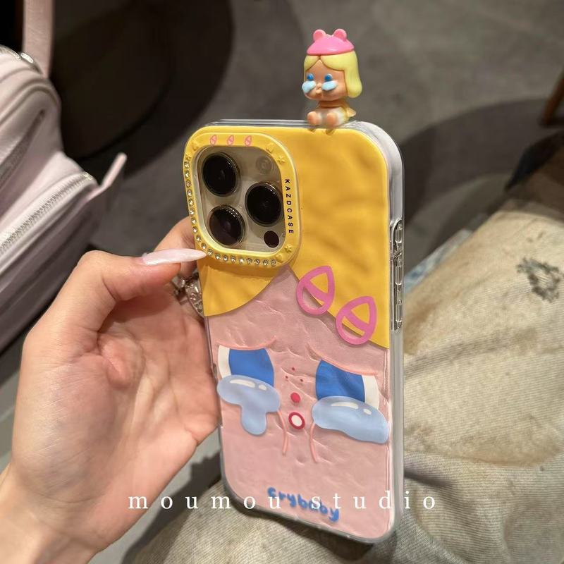 iPhone16promax Apple 15 携帯電話ケース 14 立体 13 に適した輝くダイヤモンドレンズフレームのかわいい泣いている赤ちゃんの表情|undefined