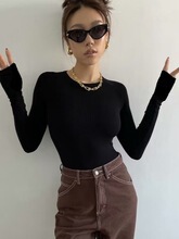 New Autumn Long-Sleeved Crewneck Pullover Bodysuit Base Layer Top for Women, Slimming and Figure-Fitting, with Crotch Opening, Women's T-Shirt.