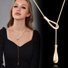 欧美跨境西班牙热销款水滴长款项链秋冬款时尚饰品抽拉毛衣链批发