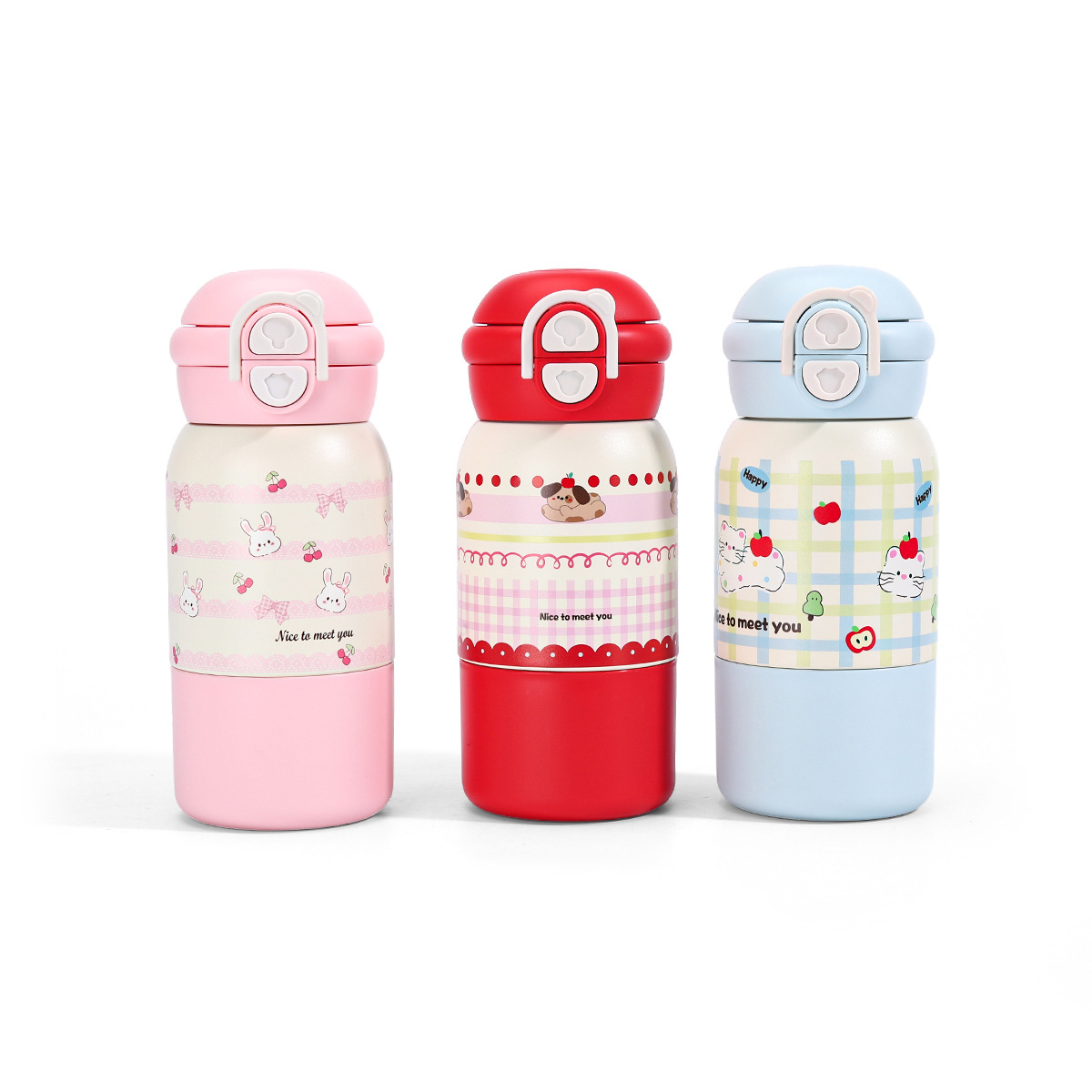 Gourde isotherme pour enfants, très attrayante, en acier inoxydable 316 de haute qualité, avec motif dessin animé, double usage et paille pratique._voghion.com