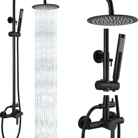 Personalizado acero inoxidable negro ducha de ducha conjunto de oro dibujado pared tipo ducha de comercio exterior fábrica transfronteriza al por mayor