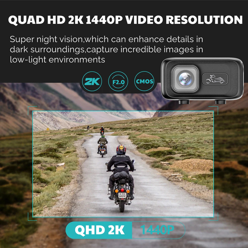 Cross-Border New Cycling Recorder Hd 2K Motorcycle Electric Bicycle Recorder Wifi Mobile Phone Interconnection