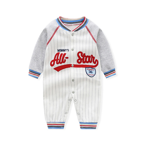 Fashionable and cute baby clothes, Internet celebrity baby jumpsuits, spring and autumn long-sleeved baseball uniforms, pure cotton romper suits for boys