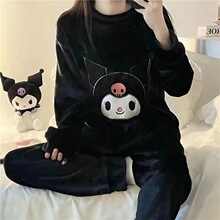 珊瑚绒睡衣女秋冬季网红库洛米同款加绒保暖睡少女卡通家居服外贸
