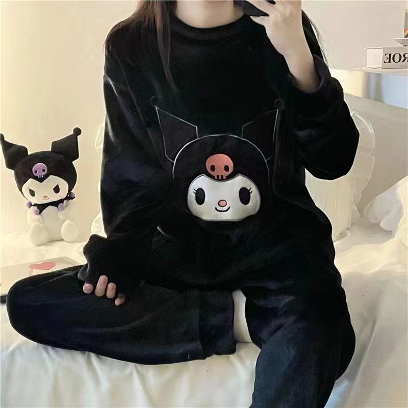 珊瑚绒睡衣女秋冬季网红库洛米同款加绒保暖睡少女卡通家居服外贸