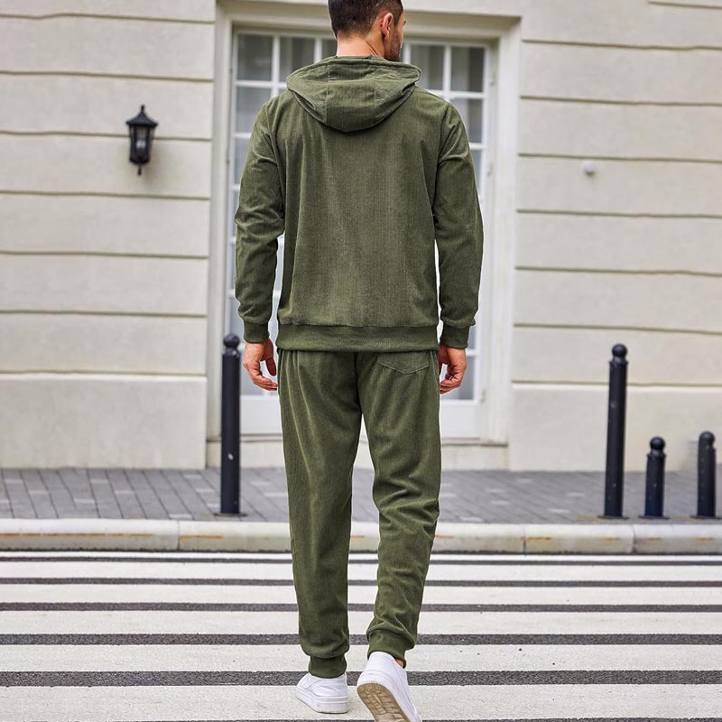 Men's Clothing 2024 Autumn and Winter Casual Men's Sweater Suit Solid Color Loose Hooded Sports Suit_voghion.com