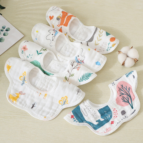 Baby petal bib 6-layer cotton gauze manufacturer wholesale children's saliva 360-degree rotating newborn bib
