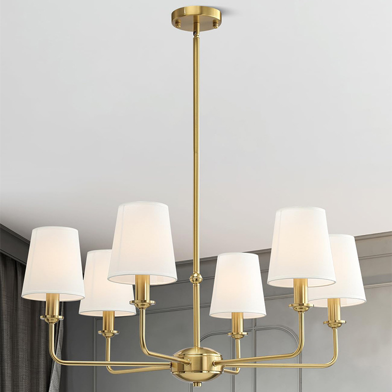 Cross-Border Exclusive Simple Gold Chandelier White Linen Tone Farmhouse Industrial Style Suitable for Kitchen Living Room Dining Room