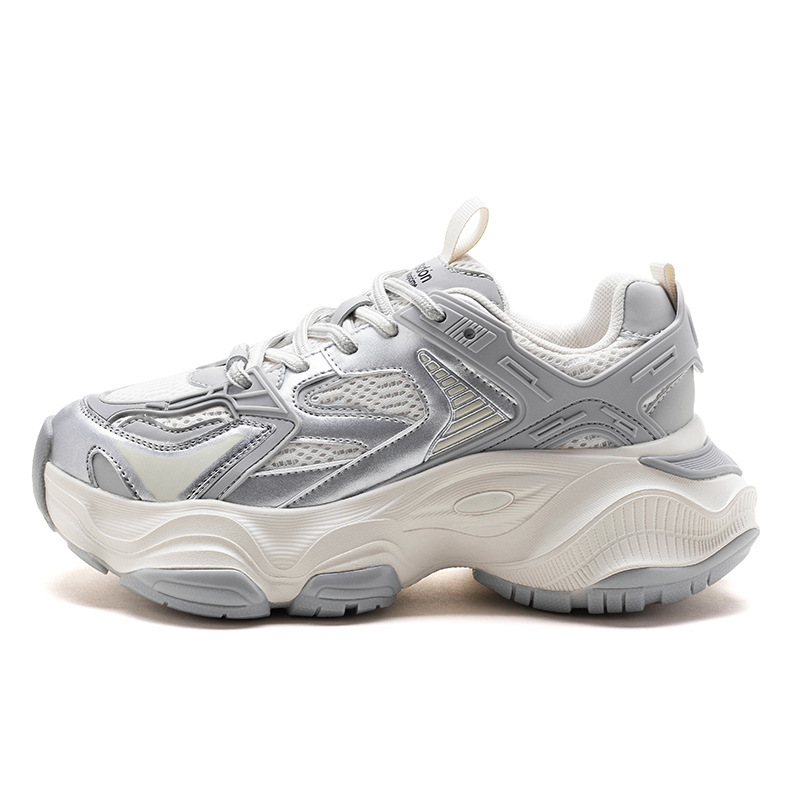 Augu Shi Deng plata zapatos de papá mujeres 2026 nuevas zapatillas deportivas de malla de primavera zapatos de correr casuales altos